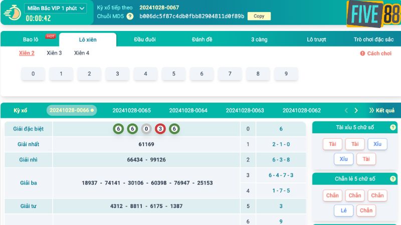 Luật chơi lô đề siêu tốc MD5 Five88